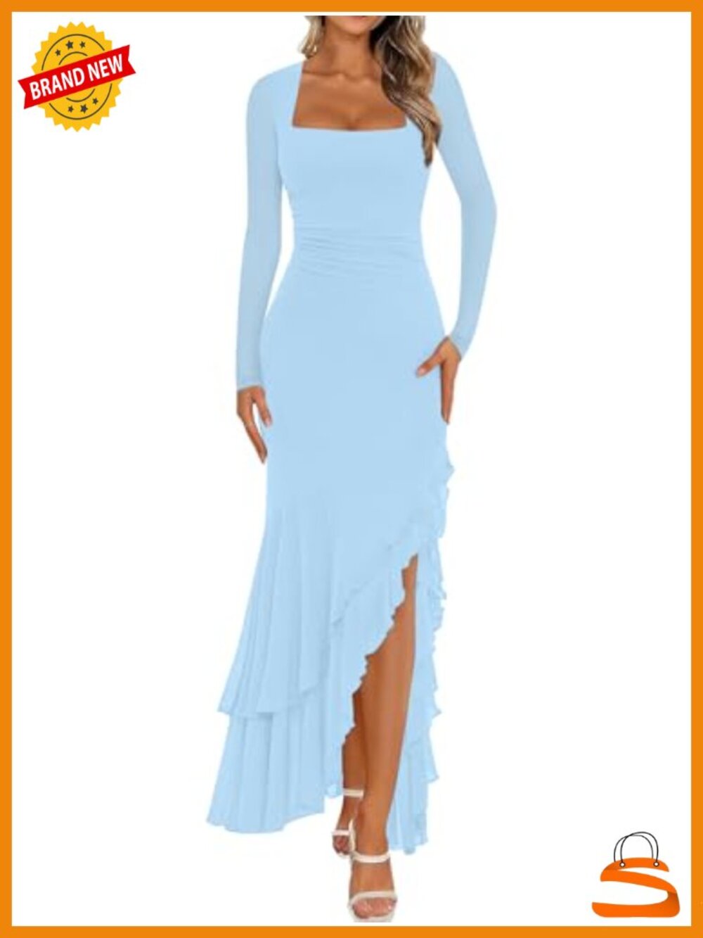 Women's Bodycon Long Sleeve Maxi Dress Formal Wedding Guest Mesh Ruffle